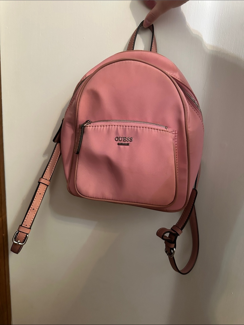 GUESS Pink Mini Backpack with Front Zip Pocket